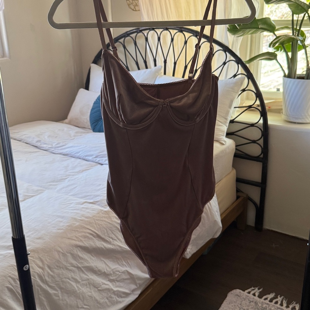 SKIMS Umber One Piece Velvet Swimsuit